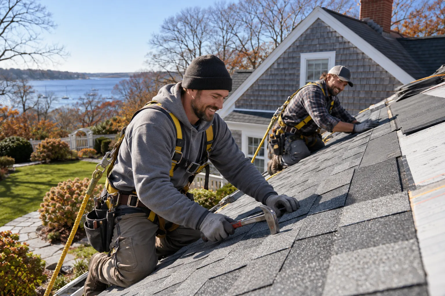 Roofing provider installing new shingles on a home roof in Dublin, the Dublin area